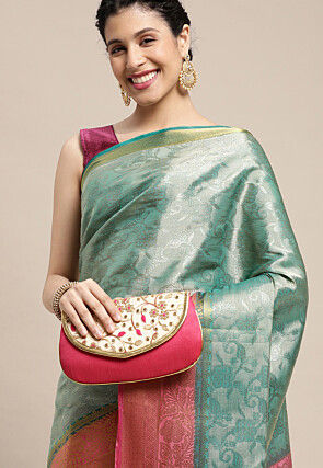 Woven Bangalore Silk Saree in Light Teal Blue