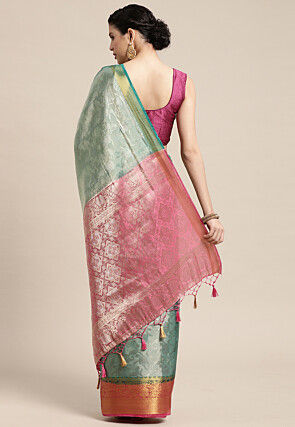 Woven Bangalore Silk Saree in Light Teal Blue