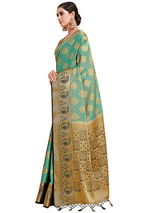 Woven Bangalore Silk Saree in Light Teal Green