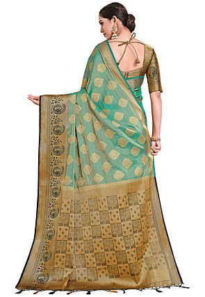 Woven Bangalore Silk Saree in Light Teal Green