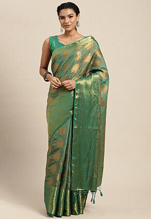 Woven Bangalore Silk Saree in Light Teal Green