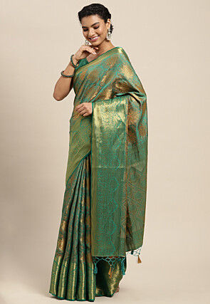 Woven Bangalore Silk Saree in Light Teal Green