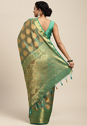Woven Bangalore Silk Saree in Light Teal Green
