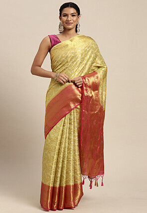 Woven Bangalore Silk Saree in Light Yellow
