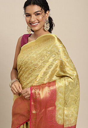 Woven Bangalore Silk Saree in Light Yellow