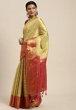 Woven Bangalore Silk Saree in Light Yellow