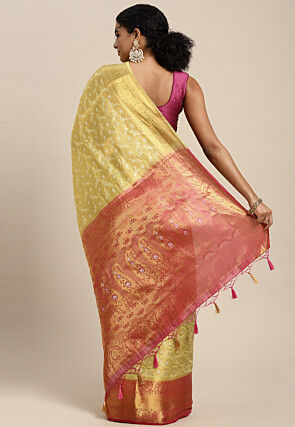 Woven Bangalore Silk Saree in Light Yellow