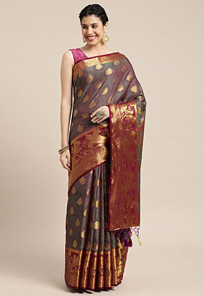 Woven Bangalore Silk Saree in Magenta