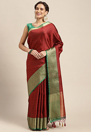 Woven Bangalore Silk Saree in Maroon