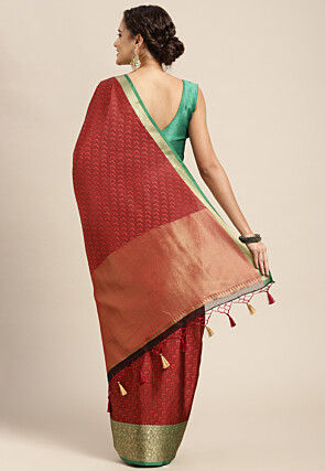 Woven Bangalore Silk Saree in Maroon