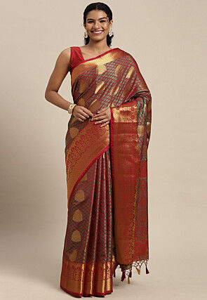 Woven Bangalore Silk Saree in Maroon