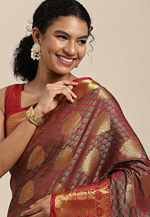 Woven Bangalore Silk Saree in Maroon