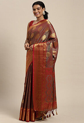 Woven Bangalore Silk Saree in Maroon