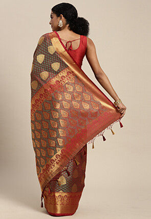 Woven Bangalore Silk Saree in Maroon