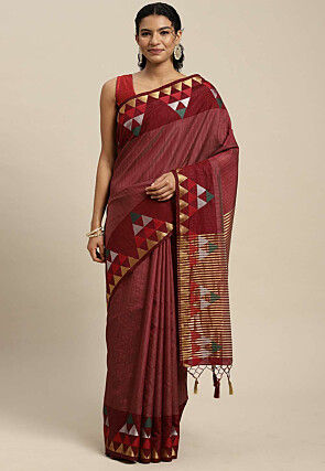 Woven Bangalore Silk Saree in Maroon
