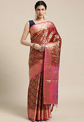 Woven Bangalore Silk Saree in Maroon