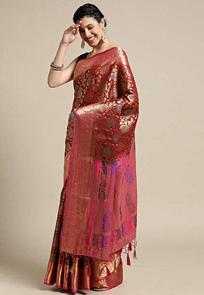 Woven Bangalore Silk Saree in Maroon