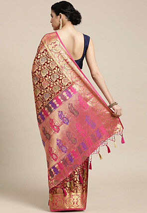 Woven Bangalore Silk Saree in Maroon