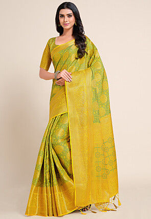 Woven Bangalore Silk Saree in Mustard
