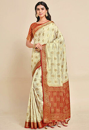 Woven Bangalore Silk Saree in Off White