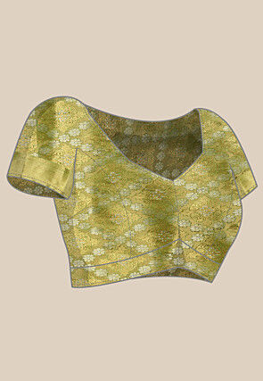 Woven Bangalore Silk Saree in Olive Green