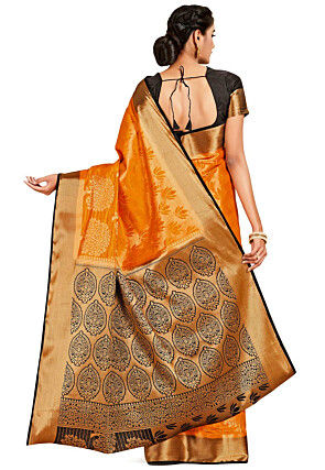 Woven Bangalore Silk Saree in Orange