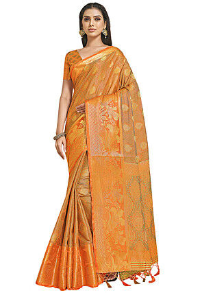 Woven Bangalore Silk Saree in Orange