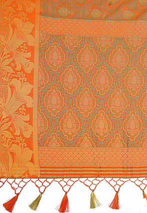 Woven Bangalore Silk Saree in Orange