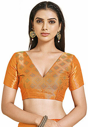 Woven Bangalore Silk Saree in Orange