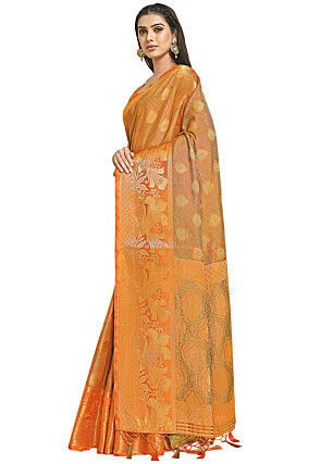 Woven Bangalore Silk Saree in Orange