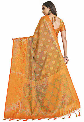 Woven Bangalore Silk Saree in Orange
