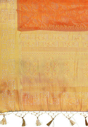 Woven Bangalore Silk Saree in Orange