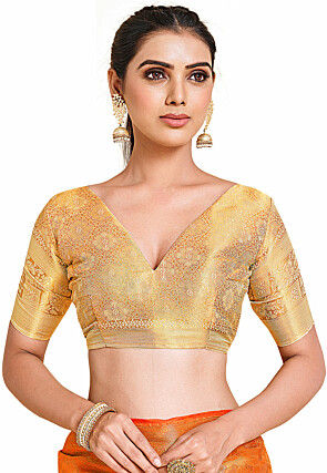 Woven Bangalore Silk Saree in Orange