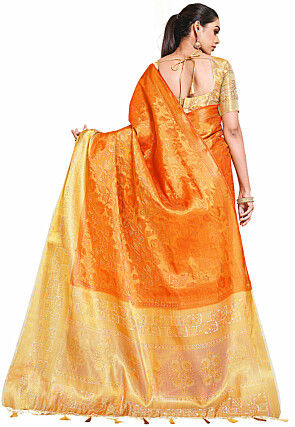 Woven Bangalore Silk Saree in Orange