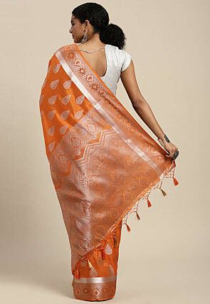 Woven Bangalore Silk Saree in Orange