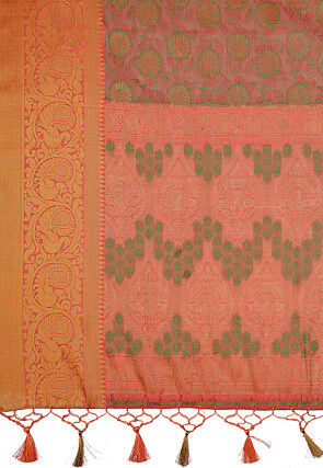 Woven Bangalore Silk Saree in Peach Orange