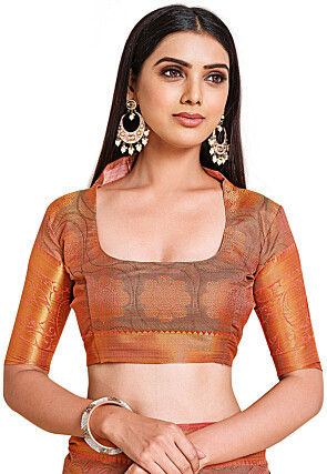 Woven Bangalore Silk Saree in Peach Orange