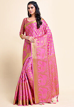 Woven Bangalore Silk Saree in Pink