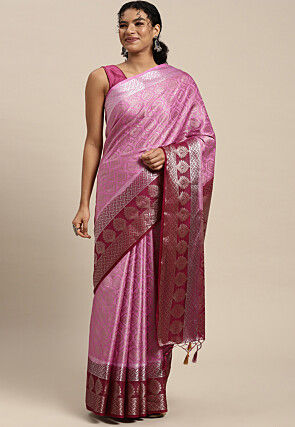 Woven Bangalore Silk Saree in Pink