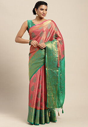 Woven Bangalore Silk Saree in Pink