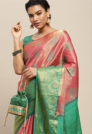 Woven Bangalore Silk Saree in Pink