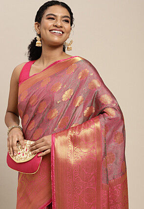 Woven Bangalore Silk Saree in Pink