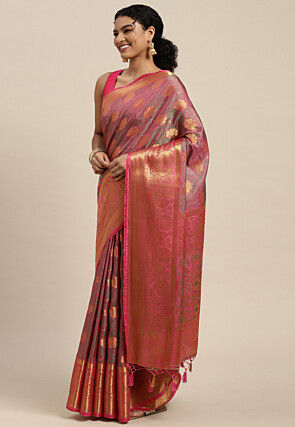 Woven Bangalore Silk Saree in Pink