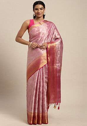 Woven Bangalore Silk Saree in Pink