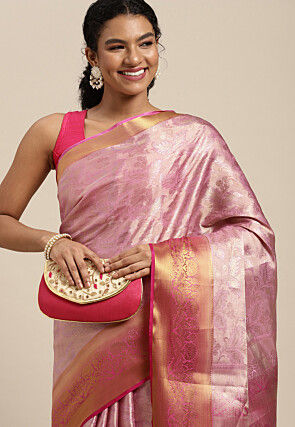 Woven Bangalore Silk Saree in Pink