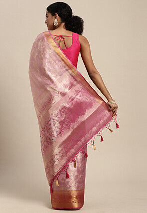Woven Bangalore Silk Saree in Pink