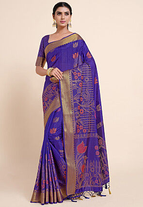 Woven Bangalore Silk Saree in Purple