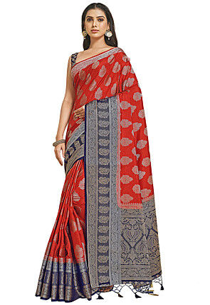 Woven Bangalore Silk Saree in Red