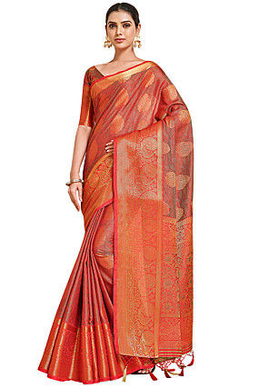 Woven Bangalore Silk Saree in Red