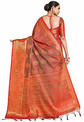 Woven Bangalore Silk Saree in Red